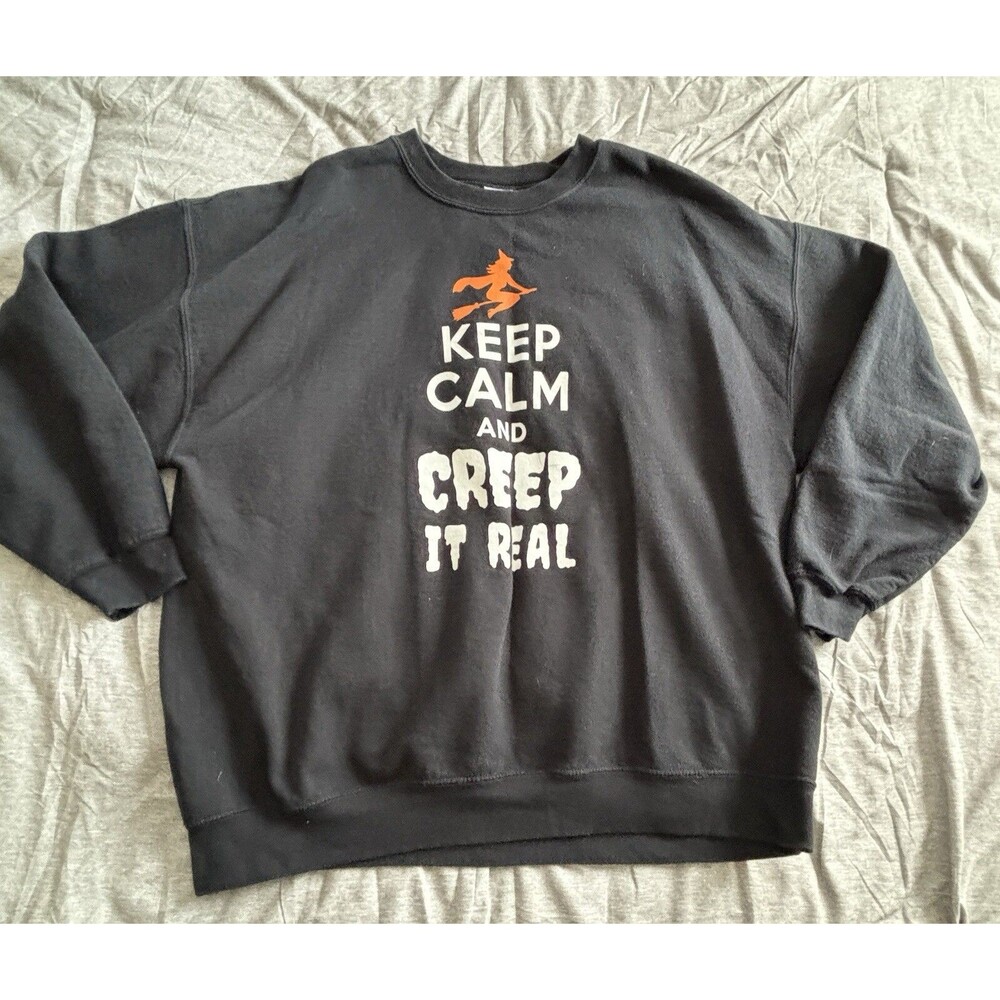 Halloween Sweatshirt Black Spook Keep Calm Creep Real Holiday Ladies/Men 2XL